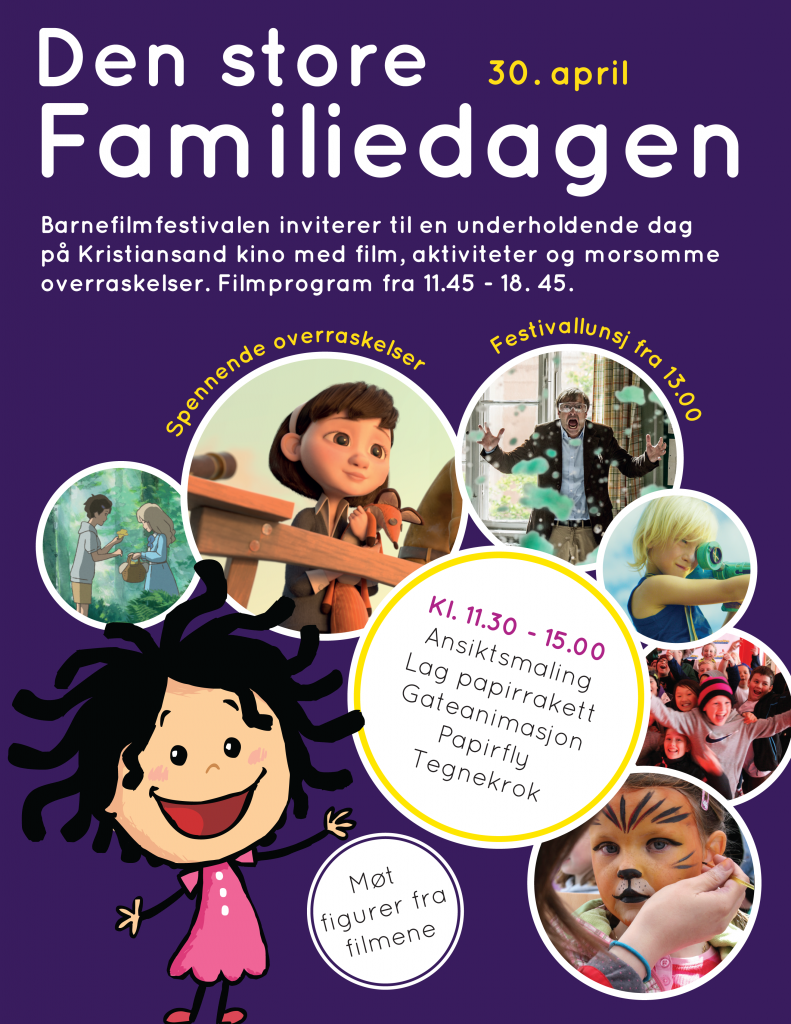 Plakat Barnefilmfestivalens familiedag 30. april